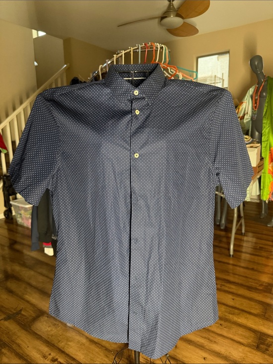 H&M Other - H&M Navy Short-Sleeve Button-Down with White Microdots